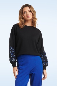 Smashed Lemon - Emmy Embroidered gebreide trui in zwart