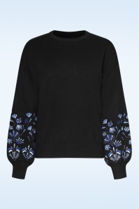 Smashed Lemon - Emmy Embroidered gebreide trui in zwart 2