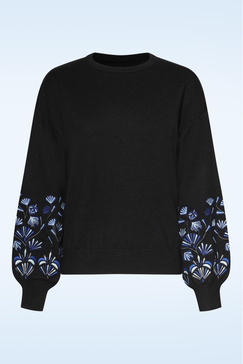 Smashed Lemon - Emmy Embroidered gebreide trui in zwart 2