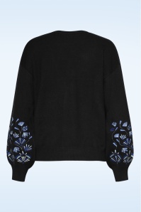 Smashed Lemon - Emmy Embroidered gebreide trui in zwart 4