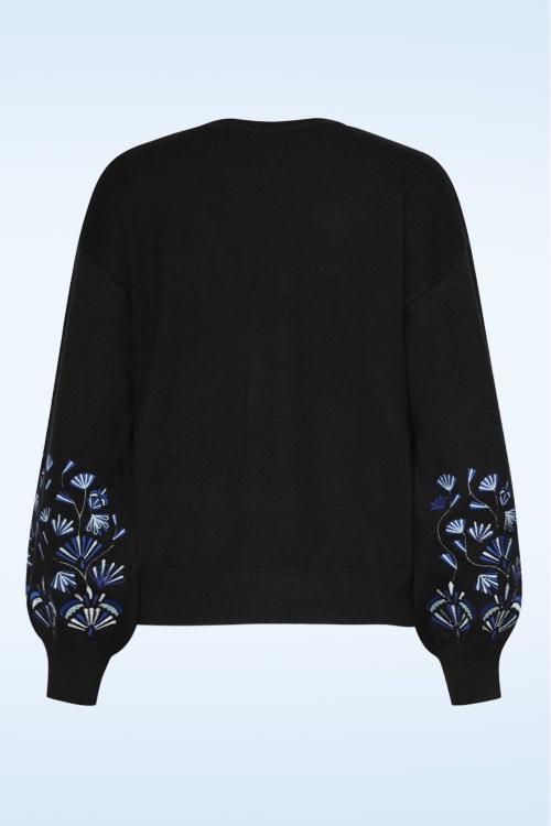 Smashed Lemon - Emmy Embroidered gebreide trui in zwart 4