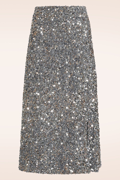 Smashed Lemon - Senna midi rok met pailletten in zilver 2