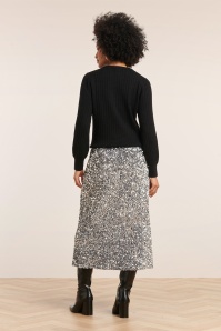 Smashed Lemon - Senna midi rok met pailletten in zilver 3