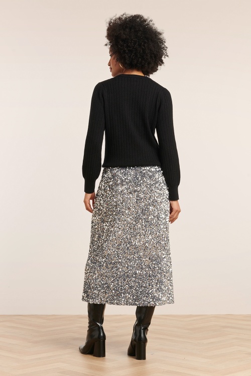 Smashed Lemon - Senna midi rok met pailletten in zilver 3