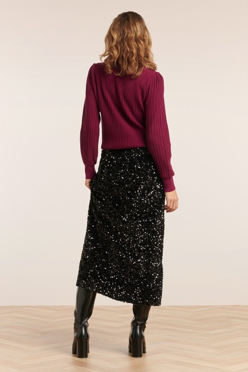 Smashed Lemon - Senna midi rok met pailletten in zwart 3