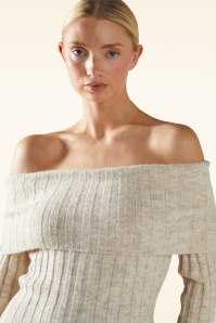 Glamorous - Bardot gebreide midi jurk in beige 3
