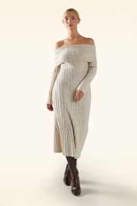 Glamorous - Bardot gebreide midi jurk in beige