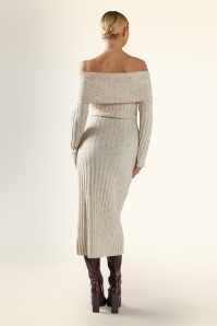 Glamorous - Bardot gebreide midi jurk in beige 2