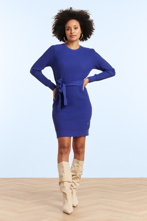 Smashed Lemon - Mila gebreide jurk in kobaltblauw 4
