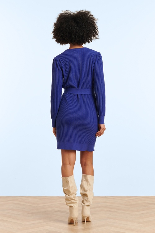 Smashed Lemon - Mila gebreide jurk in kobaltblauw 3