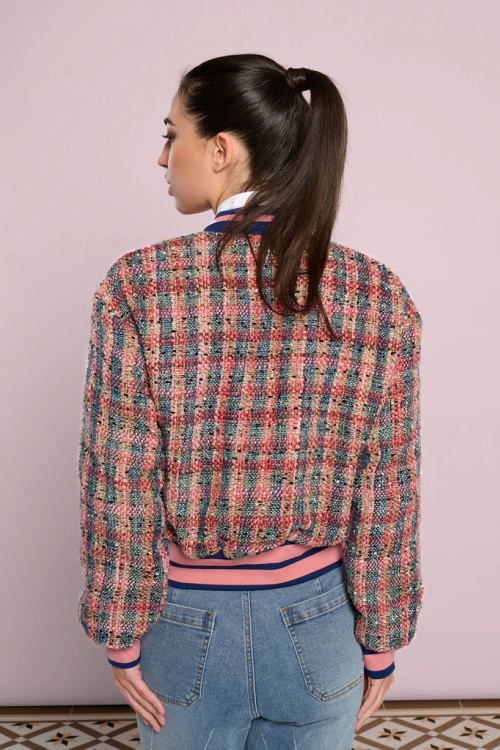 Minueto - Romola tweed bomberjack in roze en multi 4