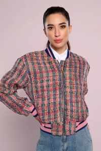 Minueto - Romola tweed bomberjack in roze en multi