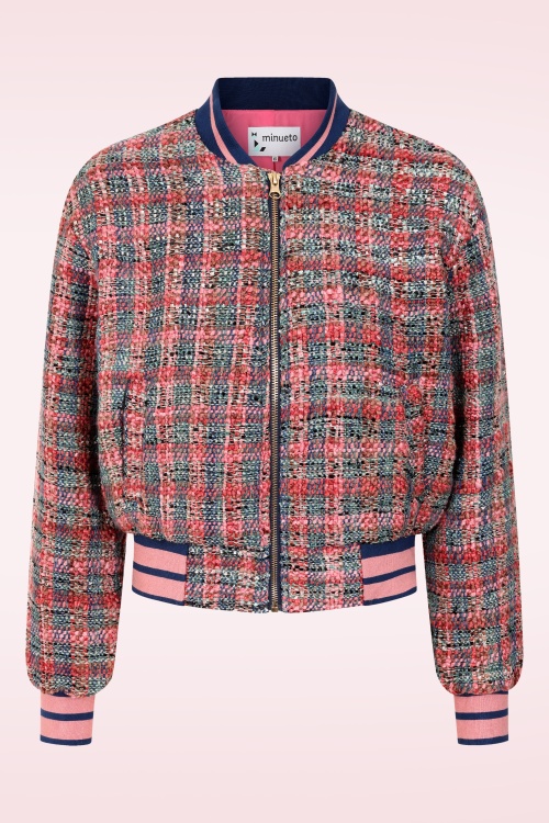 Minueto - Romola tweed bomberjack in roze en multi 2