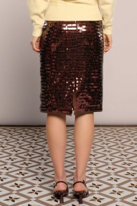 Minueto - Cherry midi rok met pailletten in bruin 5
