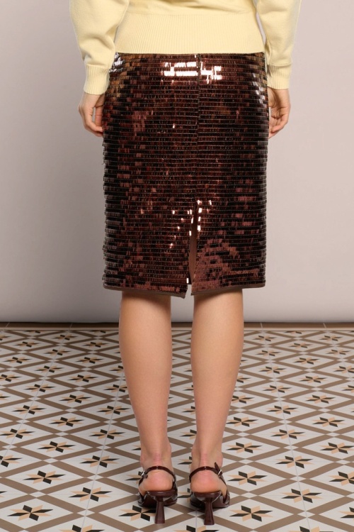 Minueto - Cherry midi rok met pailletten in bruin 5