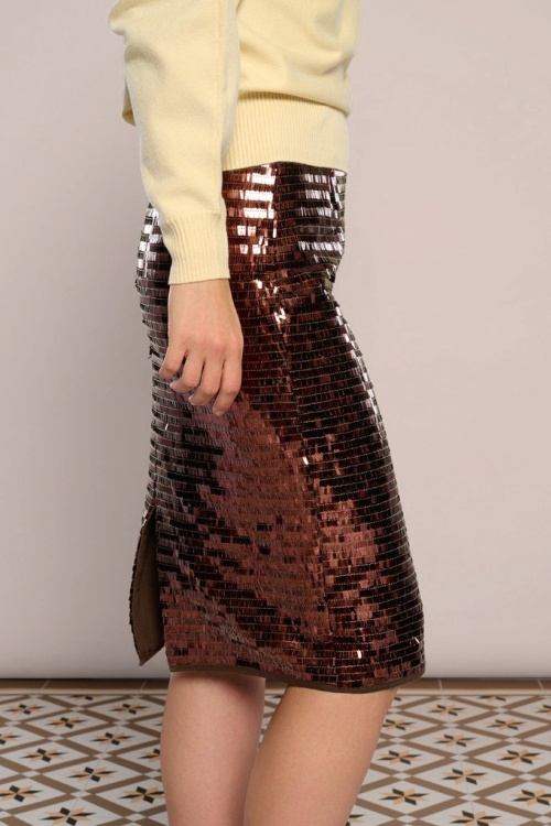 Minueto - Cherry midi rok met pailletten in bruin 3