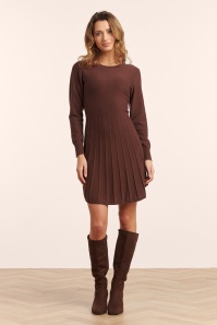 Smashed Lemon - Noelle gebreide a-lijn jurk in bruin 3
