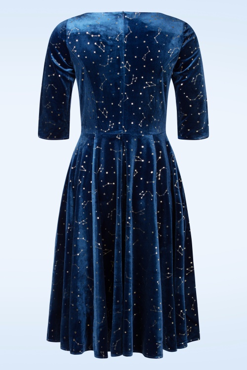 Topvintage Boutique Collection - Topvintage exclusive ~ Adriana zodiac signs swing jurk in marineblauw 4