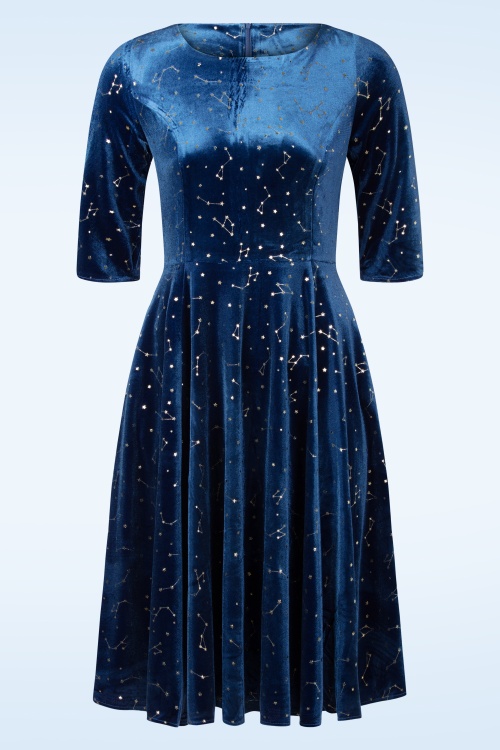 Topvintage Boutique Collection - Topvintage exclusive ~ Adriana zodiac signs swing jurk in marineblauw 2