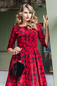 Topvintage Boutique Collection - Topvintage exclusive ~ Adriana flock swing jurk in rood en zwart 4