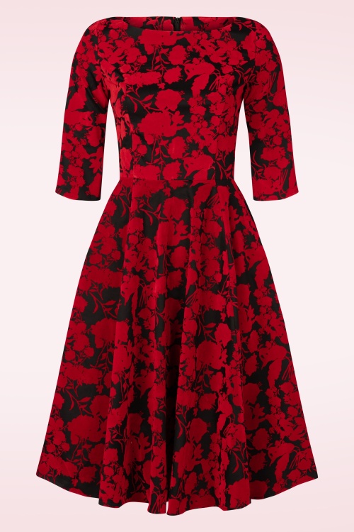 Topvintage Boutique Collection - Topvintage exclusive ~ Adriana flock swing jurk in rood en zwart 7