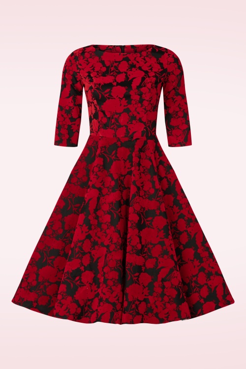 Topvintage Boutique Collection - Topvintage exclusive ~ Adriana flock swing jurk in rood en zwart 2