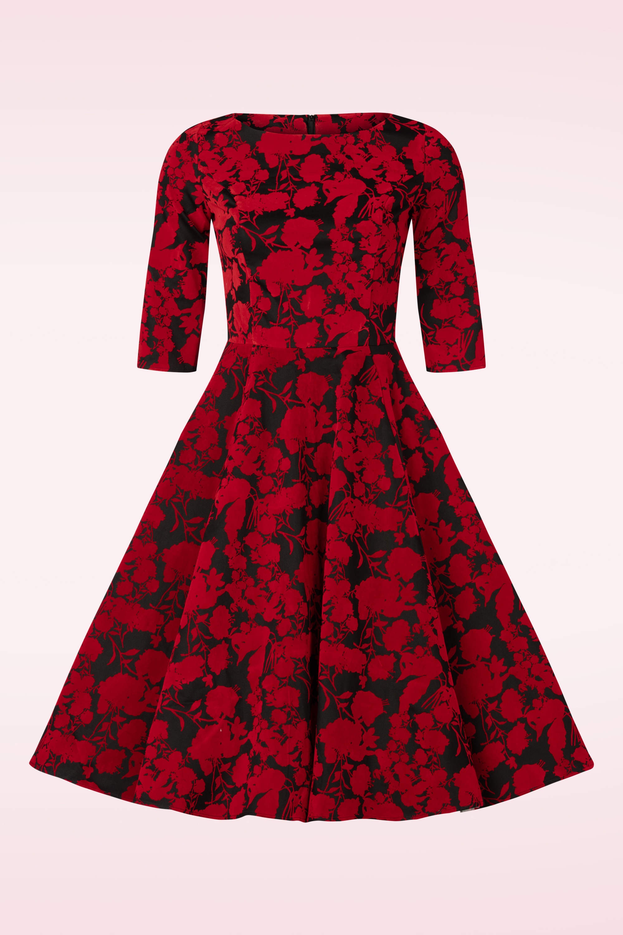 Topvintage Boutique Collection - Topvintage exclusive ~ Adriana flock swing jurk in rood en zwart 2