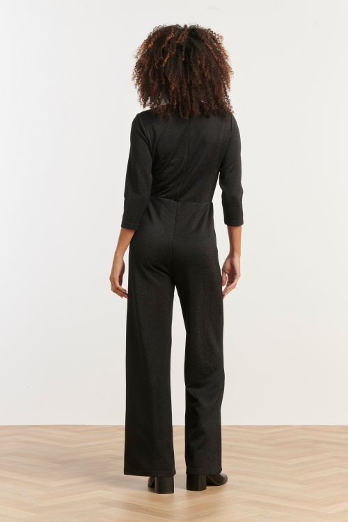 Smashed Lemon - Linda Sparkling jumpsuit in zwart 3