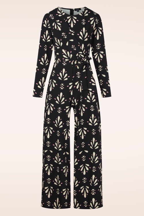 Smashed Lemon - Belinda jumpsuit in zwart en gebroken wit 2
