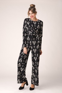 Smashed Lemon - Belinda jumpsuit in zwart en gebroken wit