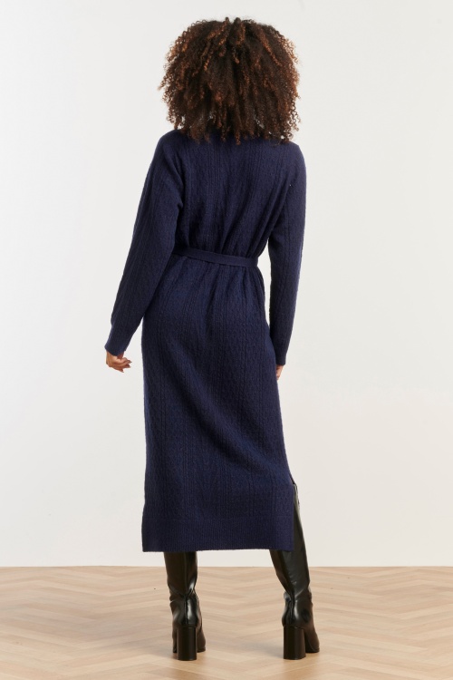 Smashed Lemon - Josie Maxi gebreide jurk in navy 4