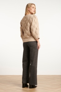 Smashed Lemon - Norah Houndstooth pantalon in zwart en zand 3