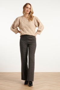 Smashed Lemon - Norah Houndstooth pantalon in zwart en zand