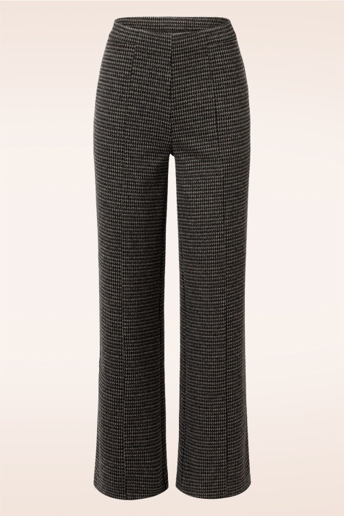 Smashed Lemon - Norah Houndstooth pantalon in zwart en zand 2