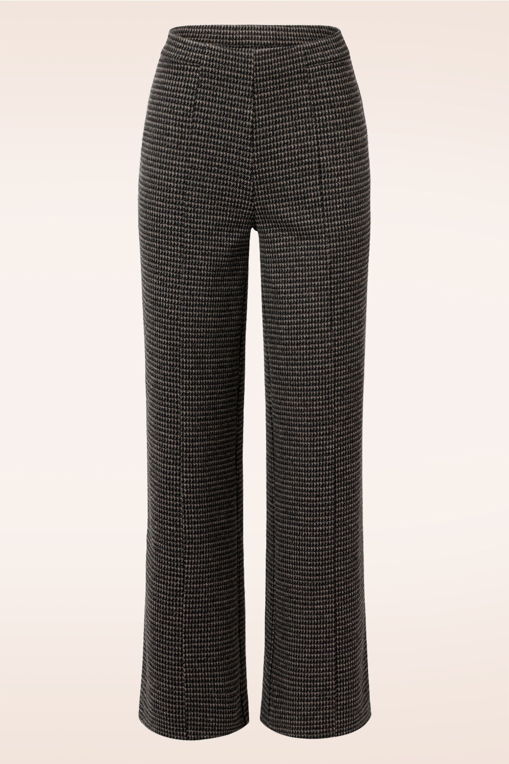Smashed Lemon - Norah Houndstooth pantalon in zwart en zand 2