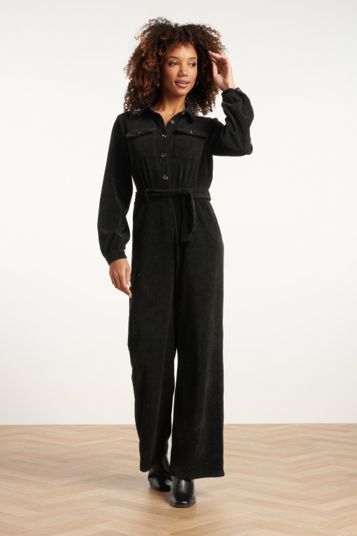 Smashed Lemon - Ginny Corduroy jumpsuit in zwart