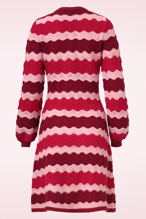Smashed Lemon - Luna Wave gebreide jurk in roze en rood 4
