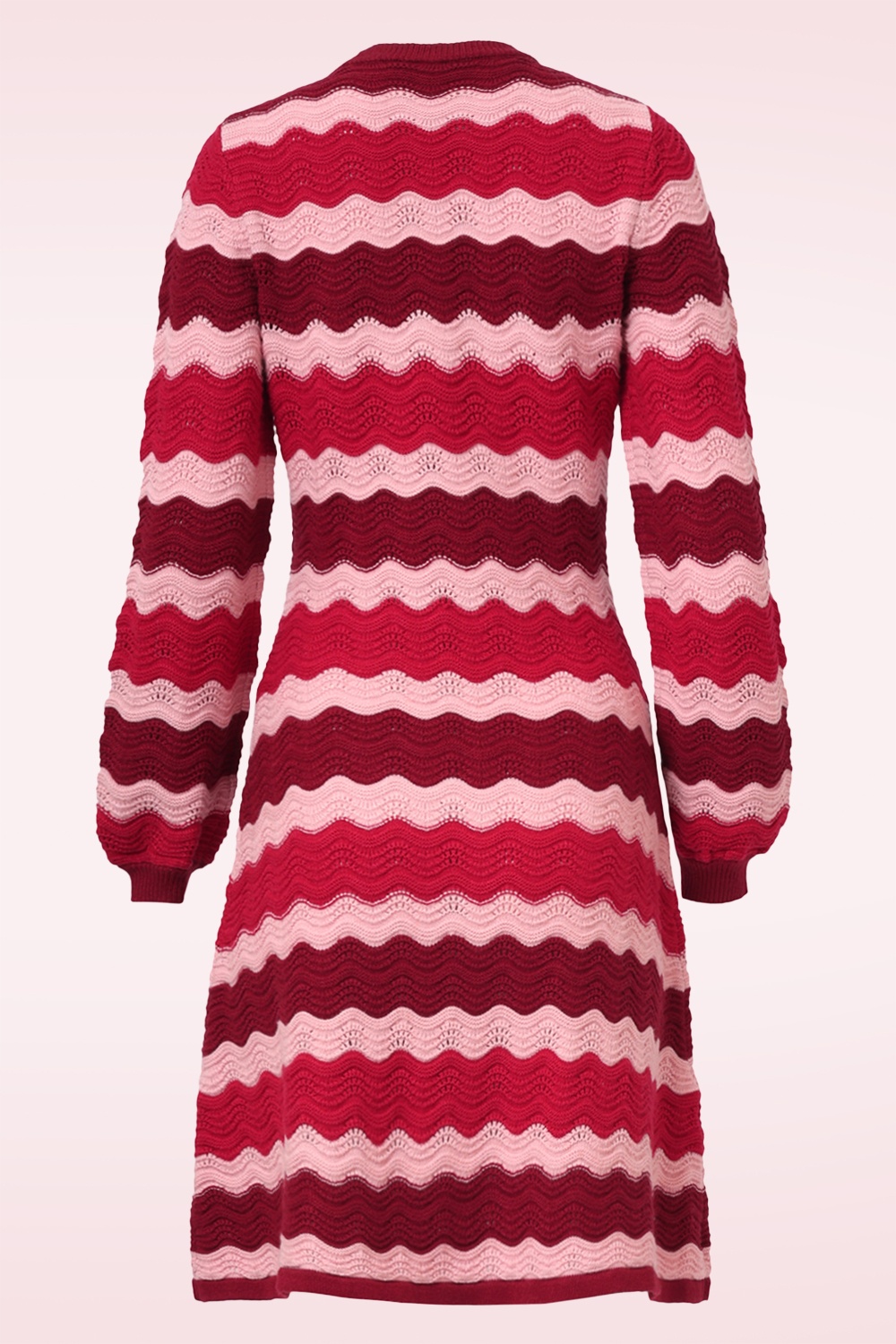 Smashed Lemon - Luna Wave gebreide jurk in roze en rood 4