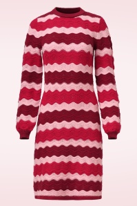 Smashed Lemon - Luna Wave gebreide jurk in roze en rood 2