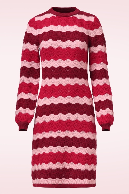 Smashed Lemon - Luna Wave gebreide jurk in roze en rood 2