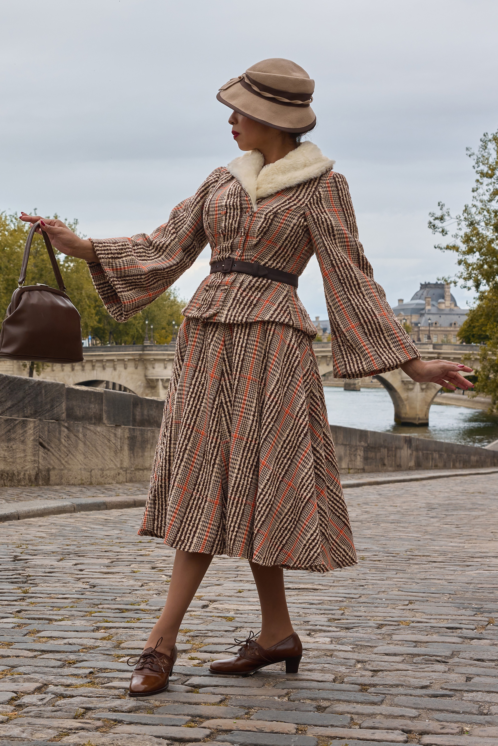 Miss Candyfloss - Maelie Sadie swing rok in zand en bruin
