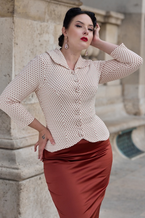 Miss Candyfloss - Garance May Polkadot blazer top in gebroken wit