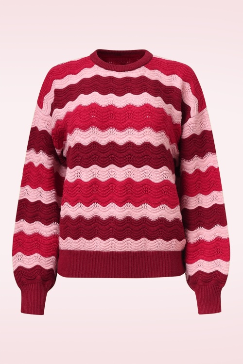 Smashed Lemon - Luna Wave gebreide trui in roze en rood 2