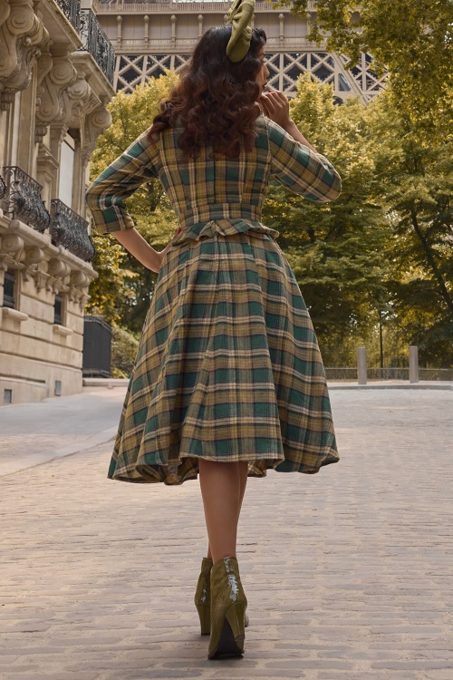 Miss Candyfloss - Helioise Gia tartan swing jurk in groen 2