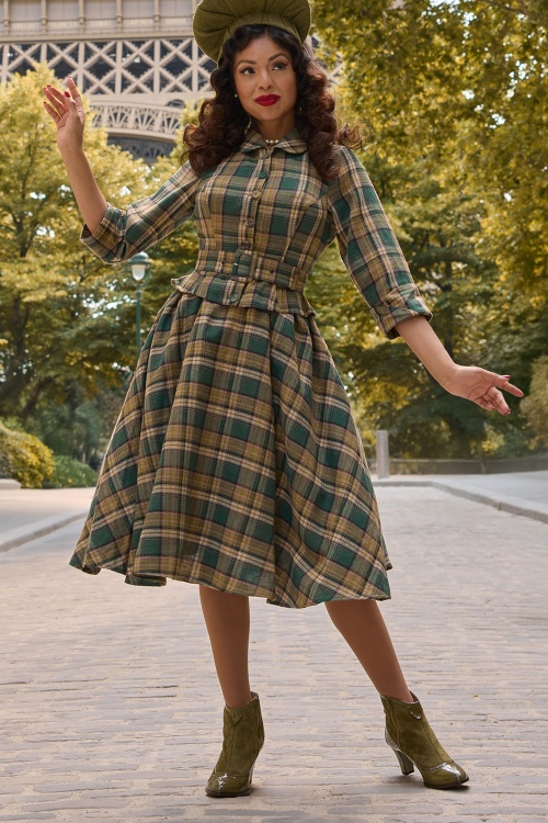Miss Candyfloss - Helioise Gia tartan swing jurk in groen