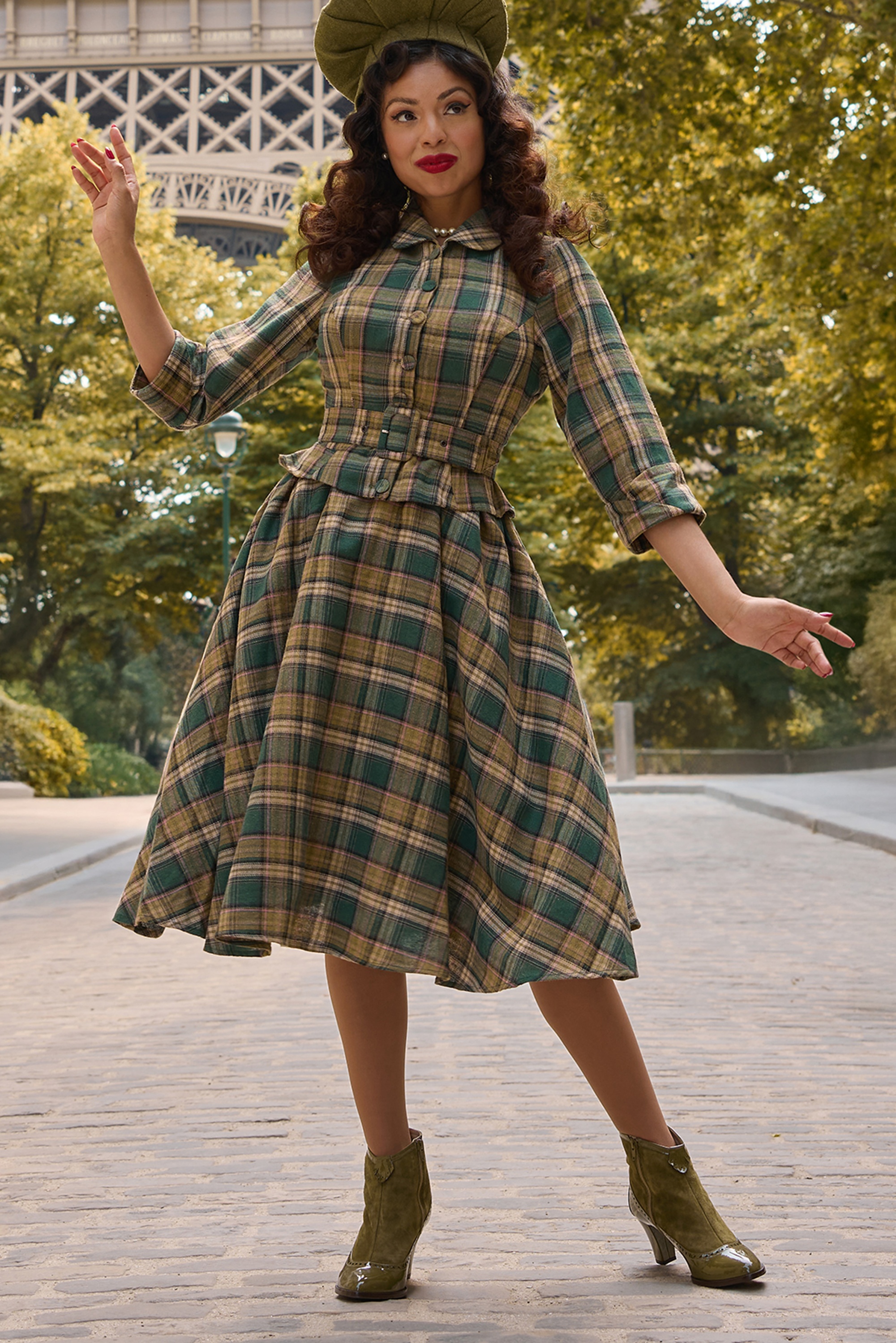 Miss Candyfloss - Helioise Gia tartan swing jurk in groen