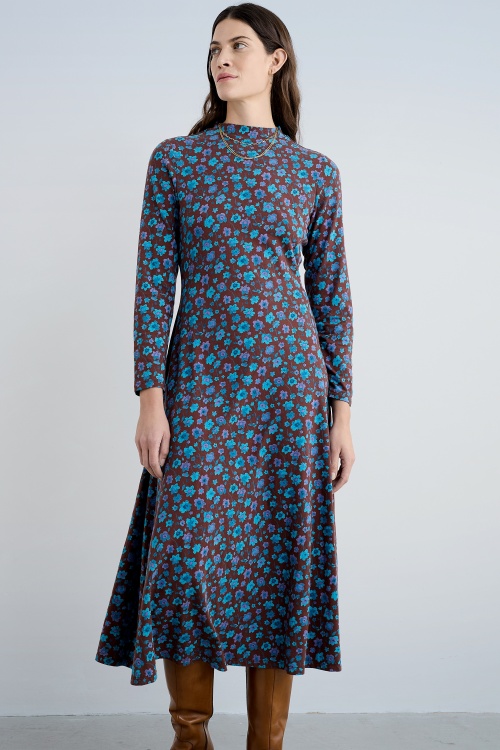 Seasalt - St Merryn katoenen midaxi jurk in Falling Flowers Dark Rye 2