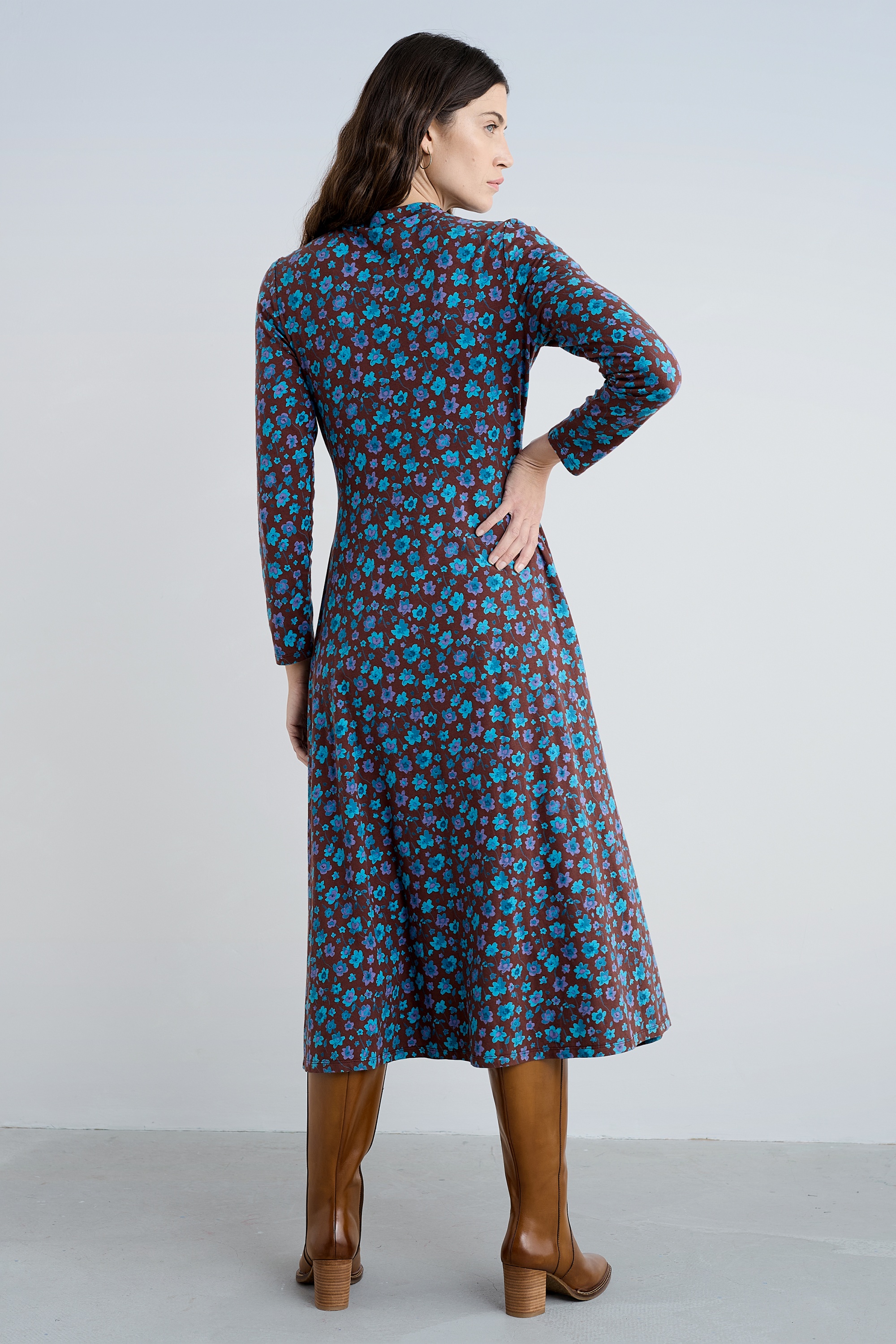 Seasalt - St Merryn katoenen midaxi jurk in Falling Flowers Dark Rye 5