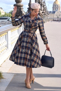 Miss Candyfloss - Eden Lee tartan flanellen mantel-jurk in marineblauw en oranje