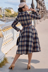 Miss Candyfloss - Eden Lee tartan flanellen mantel-jurk in marineblauw en oranje 2